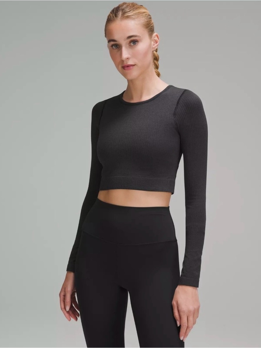 lululemon athletica grey Ribbed Long-Sleeve Crop Top